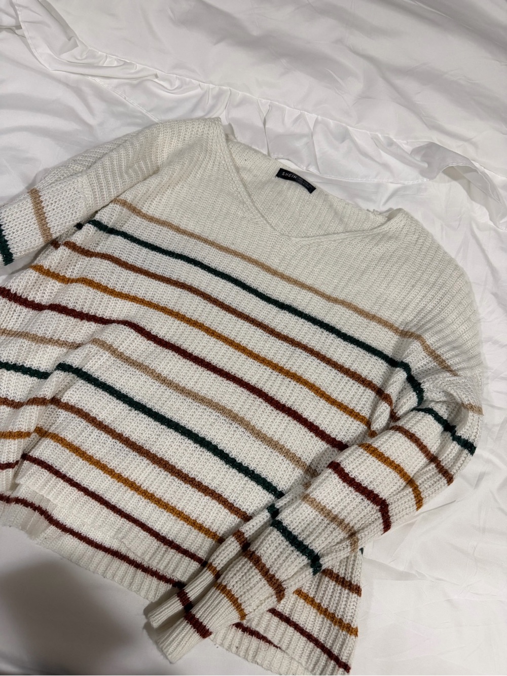 Women’s Cream V-Neck Striped Sweater